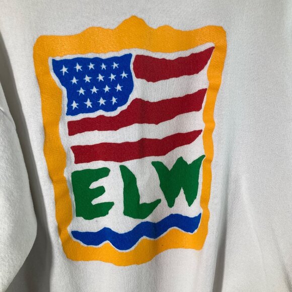 Vintage Jerzees ELW Sweatshirt White Red Blue Yellow Green M Flaw - Picture 3 of 11